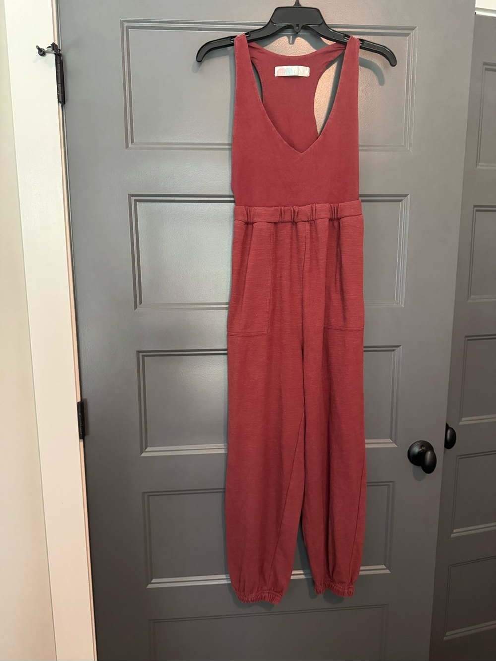 Free People Rust Red Sleeveless V-Neck Jumpsuit